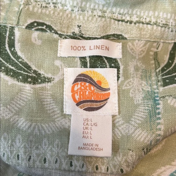 C&C California 100% Linen Short Sleeve Men's Shirt Size L - Picture 3 of 3